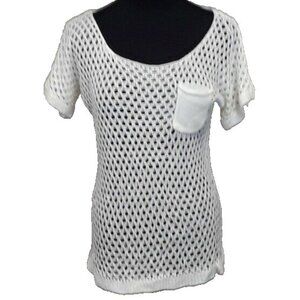 Vintage BCBGMAZAZRIA Crochet Top Womens Small White Open Knit Sheer BOHO
